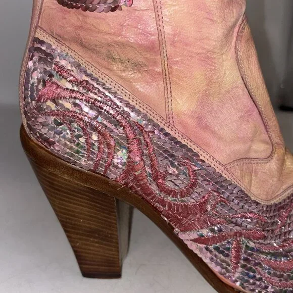 Damy Western Cowboy BootsItaly Haute Couture Sequinned Leather EU 40 US 9 9.5